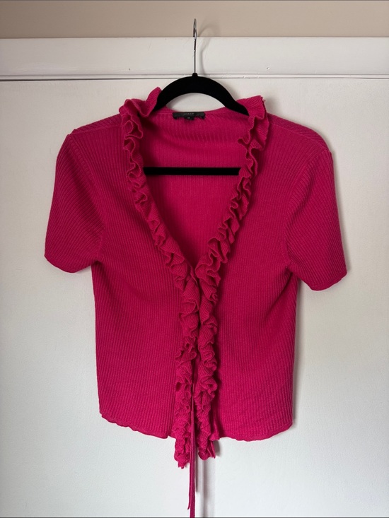 J. Crew Tops - J. Crew Ruffle-Trim Ribbed Tie & Button Cropped Sweater